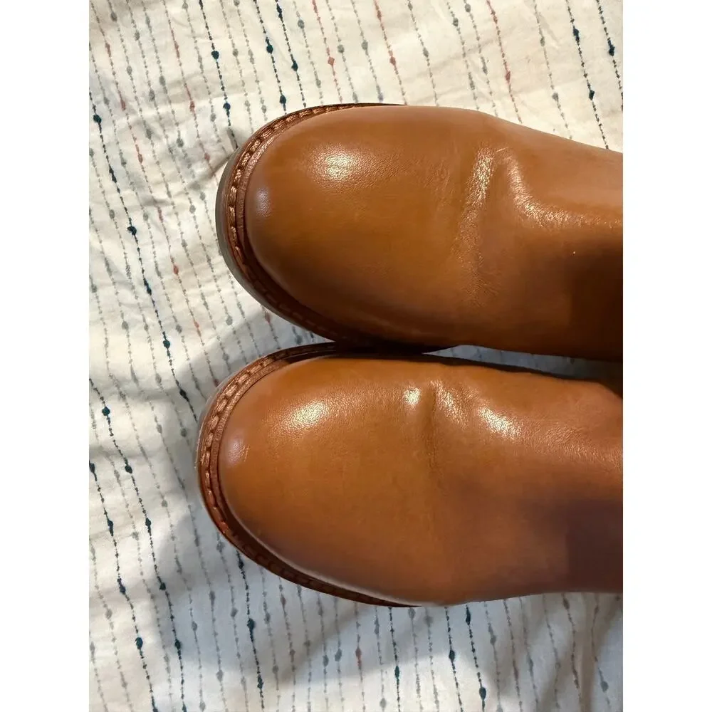 COACH Gillian Moto Ankle Boot Brown Leather Gold Buckle Size 7.5 Women’s